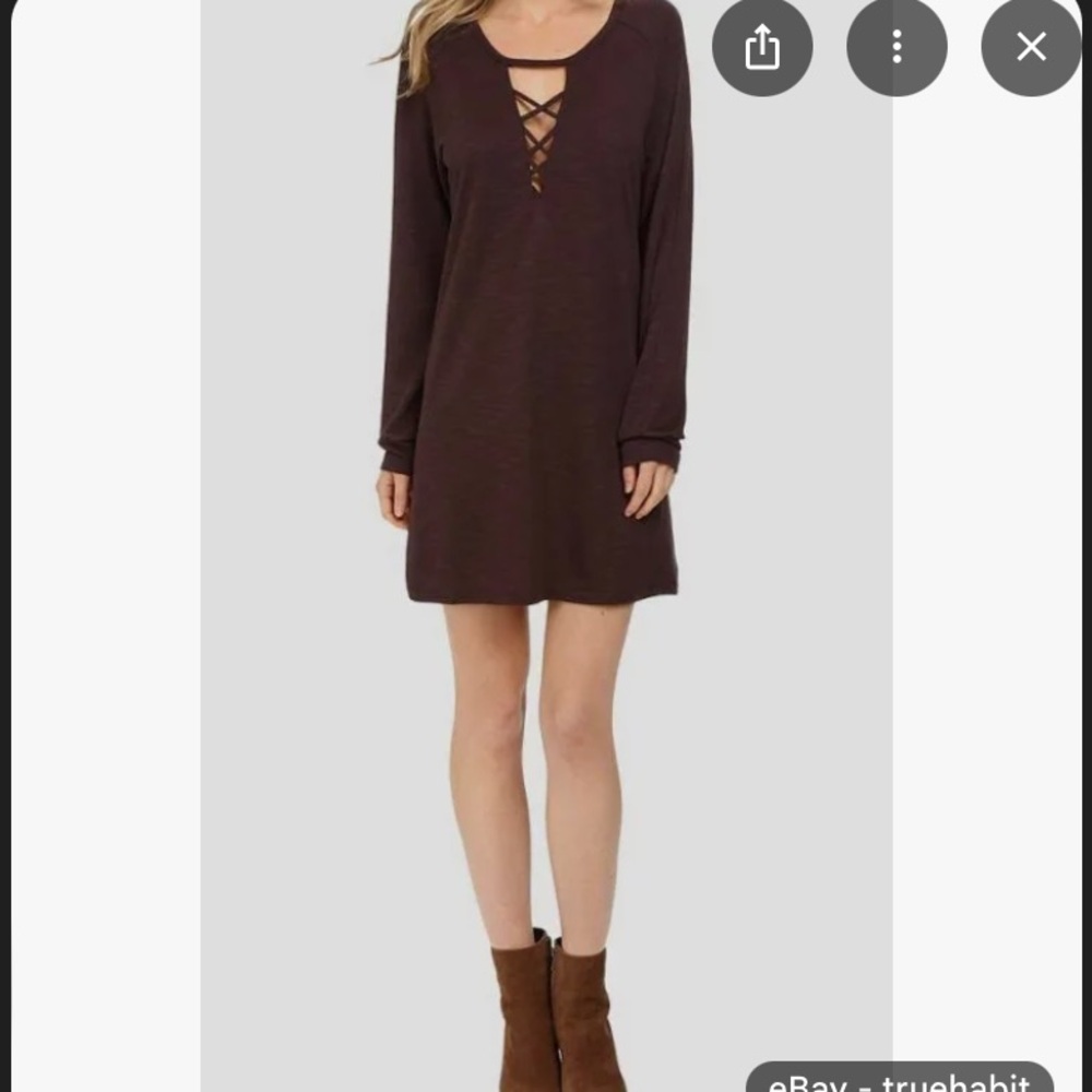 Lanston Lace Up Plum Sweatshirt Shift Dress